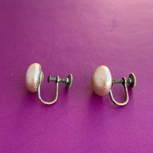 Marked JAPAN Antique Screw Back Pearl Earrings Vintage Jewelry Clip On Feminine